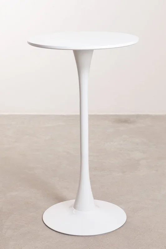 Mesa Alta Redonda en MDF y Metal (Ø60 cm) Ivet Style Blanco – SKLUM