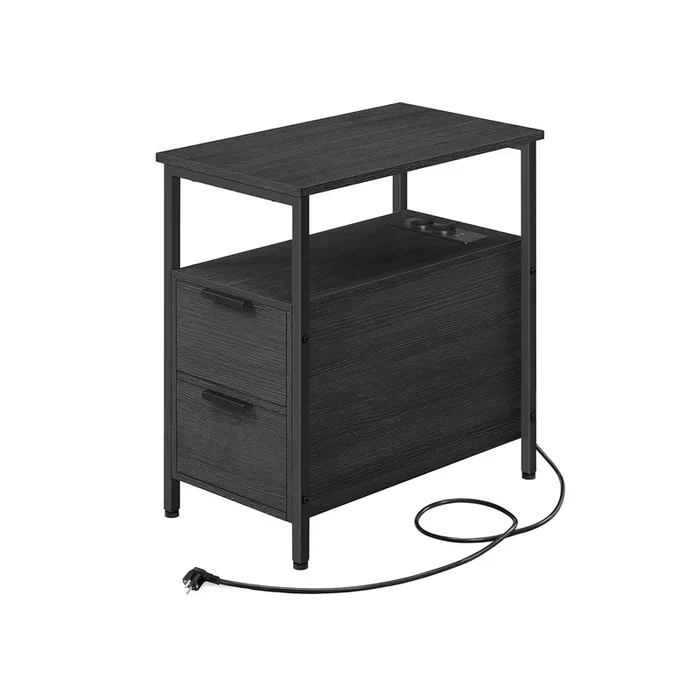 Mesa Auxiliar con Multienchufe Gris Ahumado y Negro Clásico-VASAGLE