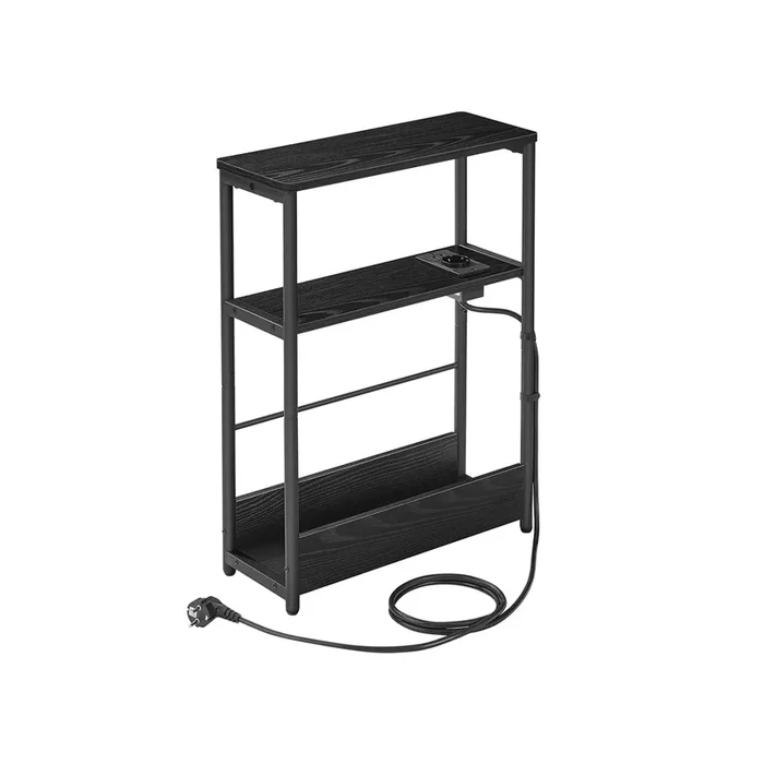 Mesa Auxiliar con Multienchufe Negro Ébano y Negro Tinta-VASAGLE