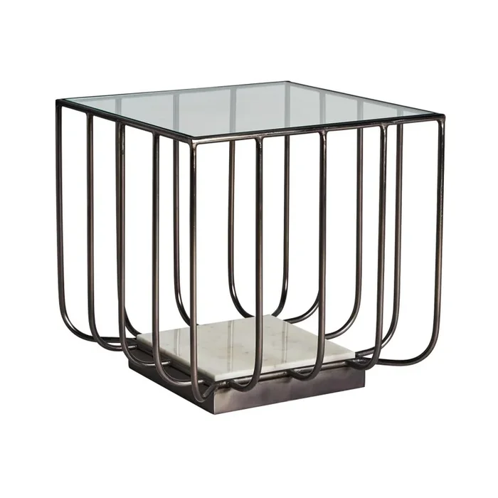 Mesa Auxiliar Metal, Mármol y Cristal ‘Auffret’