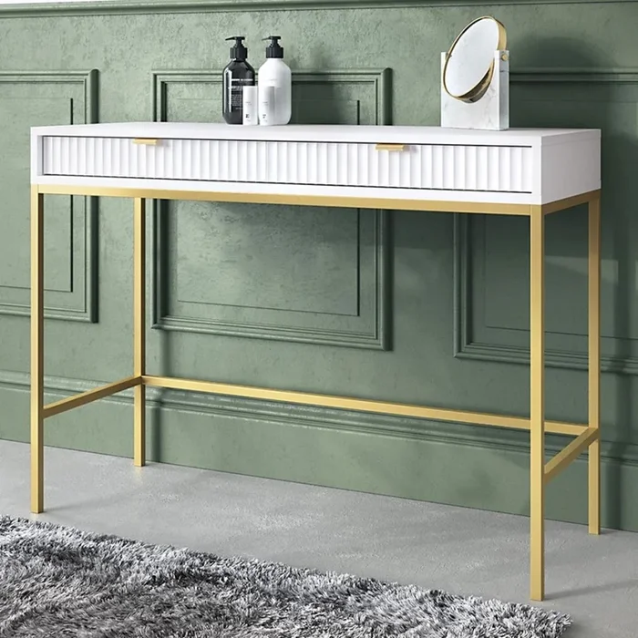 Mesa auxiliar NOVA 77×104 cm blanco/dorado