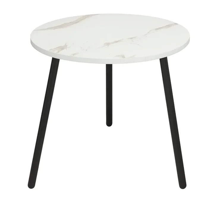 Mesa Auxiliar Redonda de 39 cm con Encimera de Madera MDF y Patas Metálicas (Marmoleado)