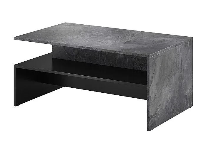 Mesa baja de diseño RAMOS – Gris efecto pizarra y negro – Estante intermedio – Estilo contemporáneo