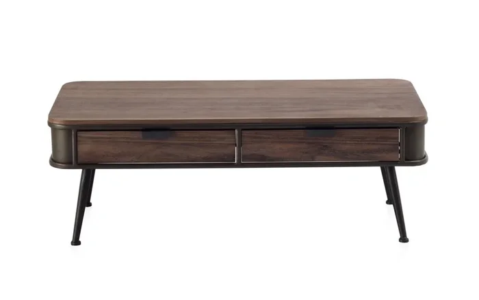 Mesa Centro Metalica Con Encimera Y 2 Cajones De Madera