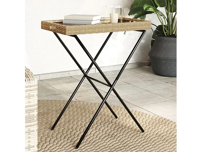Mesa con bandeja plegable ratán sintético beige 65x40x75 cm ES869057