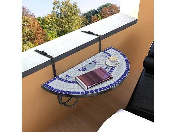 Mesa de balcón colgante mosaico azul y blanco