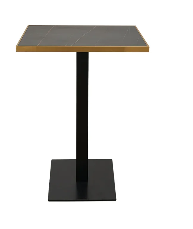Mesa de bar alta cuadrada 70×70 borde dorado Lisboa Black Gold Vintahome