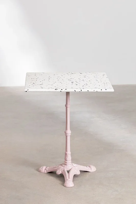 Mesa de Bar Cuadrada en Terrazo (60×60 cm) Volutto Rosa Algodón de Azúcar – SKLUM