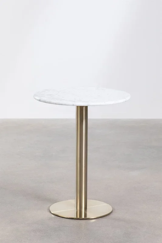 Mesa de Bar Redonda en Mármol Cosmopolitan Ø60 cm Blanco Oro champagne – SKLUM