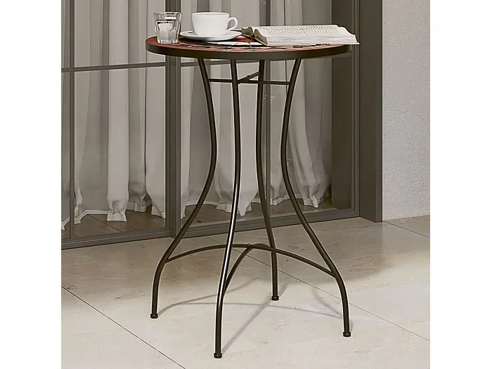 Mesa de bistró de mosaico cerámica terracota y blanco Ø50×70 cm