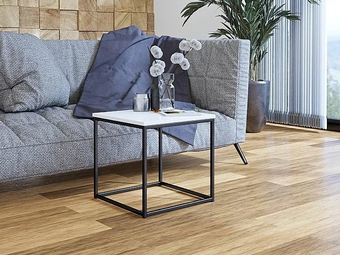Mesa de café Germantown 106, Negro mate Blanco brillante, 40x40x40cm, Aglomerado laminado