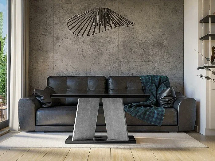 Mesa de café Goodyear 108, Hormigón Negro brillante, 60x70x110cm, Aglomerado laminado