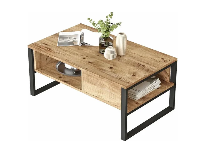 Mesa de café Kailua 1220, Pino Negro, 44x60x100cm, Aglomerado laminado, Angular