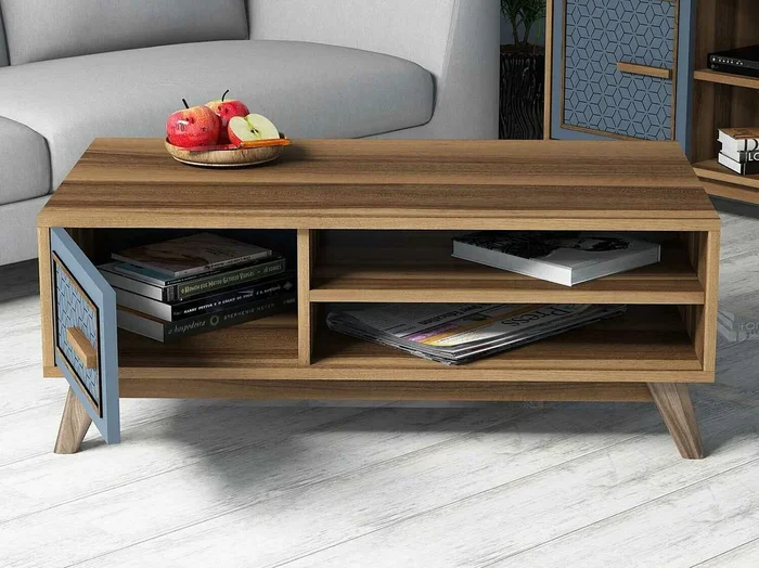 Mesa de café Kailua 1274, Nogal Azul, 38x60x105cm, Aglomerado laminado, Angular