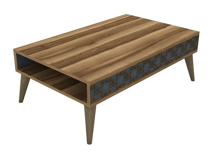 Mesa de café Kailua 159, Azul Nuez, 37x60x105cm, Aglomerado laminado, Angular