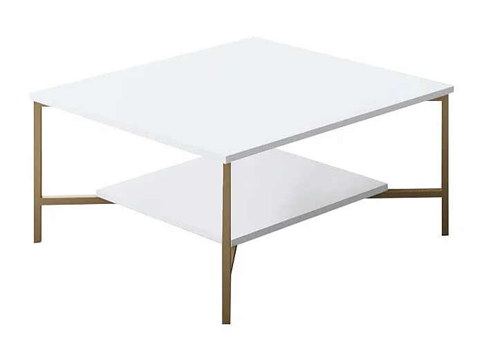 Mesa de café Kailua Z109, Dorado Blanco, 40x80x80cm, Aglomerado laminado, Angular