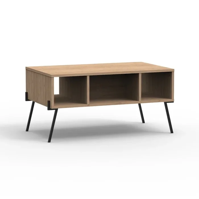 Mesa de centro 1 puerta 3 nichos y patas de metal L100 cm – Evan