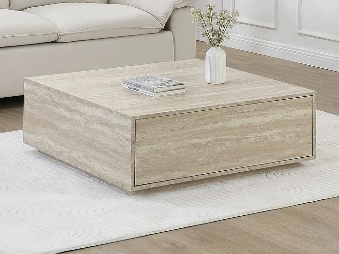 Mesa de centro con 2 cajones de MDF – Efecto travertino beige – ANTRIM de Pascal Morabito