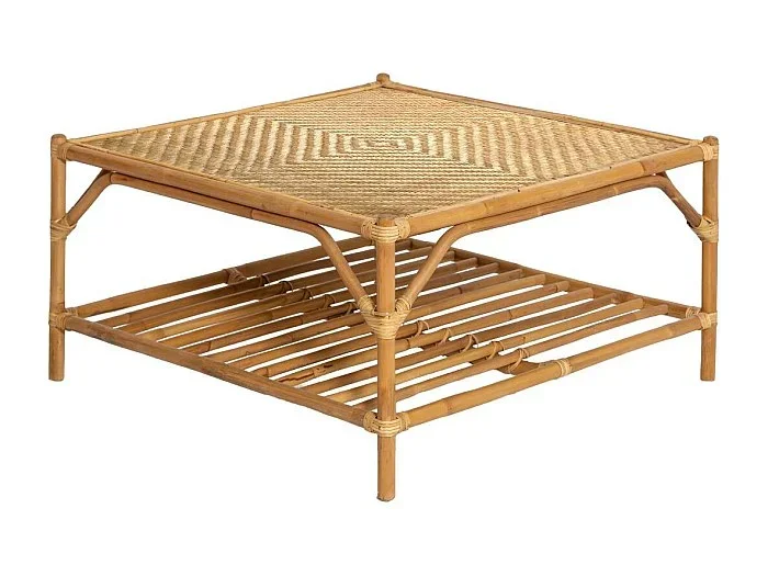 Mesa de centro cuadrada de bambú Célestin con almacenamiento – 90x90cm