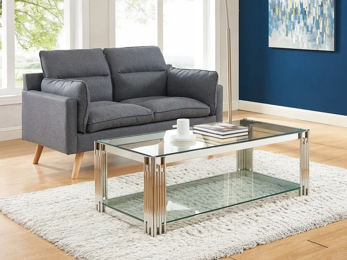 Mesa de centro de cristal templado y acero inoxidable – Cromado – NOMELANO de Pascal MORABITO
