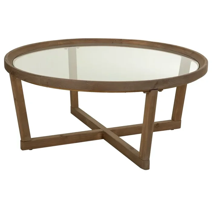 Mesa de centro de madera y cristal marron D100x43,5