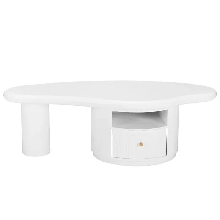 Mesa de centro de MDF – con 1 cajón y 1 compartimento – Blanco