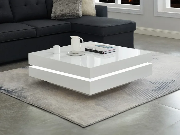 Mesa de centro de MDF con LEDs – Blanco lacado – LYESS