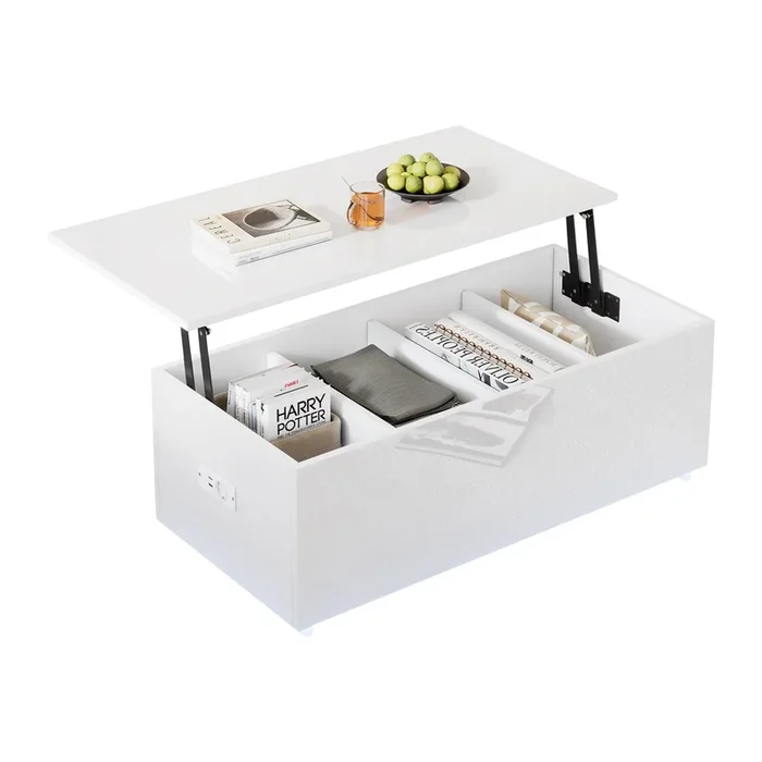Mesa de centro elevable rectangular de panel de partículas con luz led,blanco