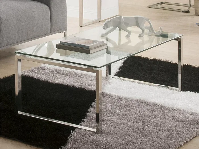 Mesa de centro FREYA – Cristal templado y metal cromado
