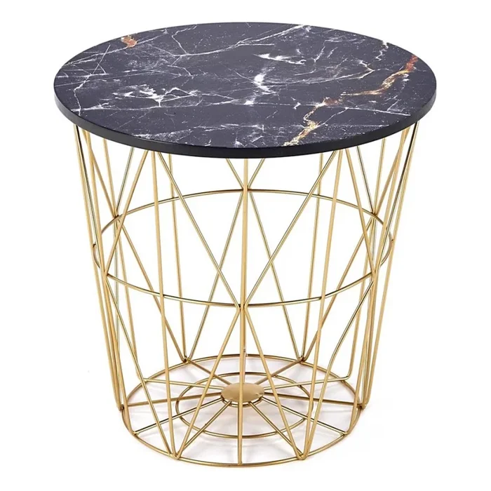 Mesa de centro HARISSA 41×42 cm dorado/negro decoración de mármol