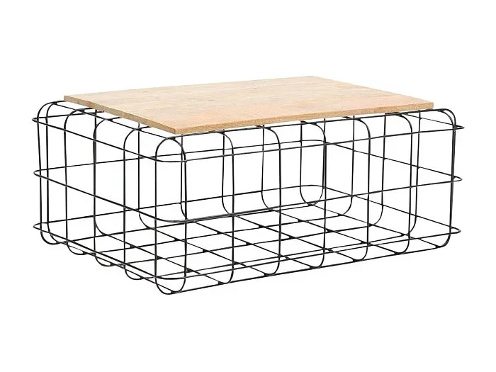 Mesa de centro industrial de madera de mango y metal negro con almacenamiento