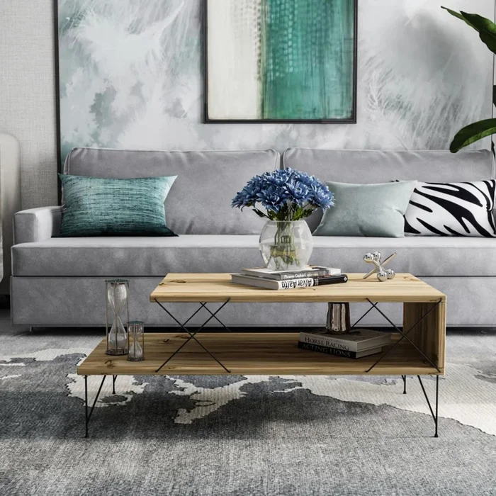 Mesa de centro LOIRE 40×100 cm beige/negro