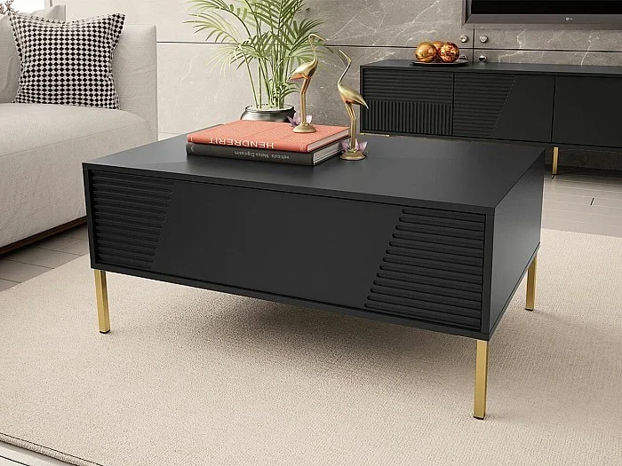 Mesa de centro Merced L104, Negro, 46x60x100cm, Aglomerado laminado, Angular
