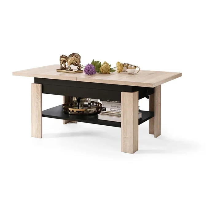 Mesa de centro plegable con tablero elevable ROY roble sonoma/negro