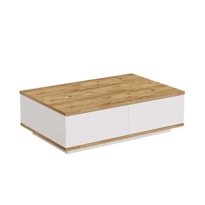Mesa de centro rectangular con 1 abatible en blanco y pino atlántico – L90 cm