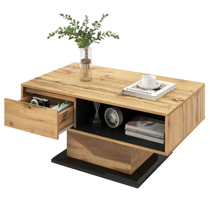 Mesa de centro rectangular de panel de partículas con 1 cajón,natural