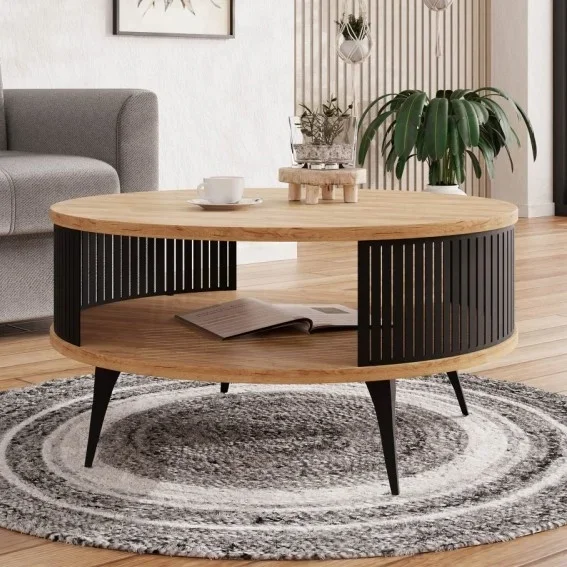 Mesa de centro ROENNI 44×75 cm negro/dorado roble