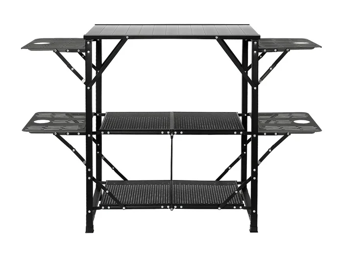 Mesa de Cocina para Camping Portátil SucceBuy, Estación de Cocina Portátil con 5 Mesas y 2 Estanterías