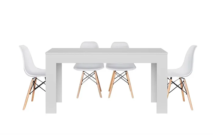 Mesa de Comedor o Cocina Blanco + 4 Sillas Estilo Nordico Blanco