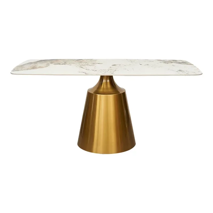 Mesa de comedor rectangular 160 dorado Onix piedra sinterizada Pandora Vintahome