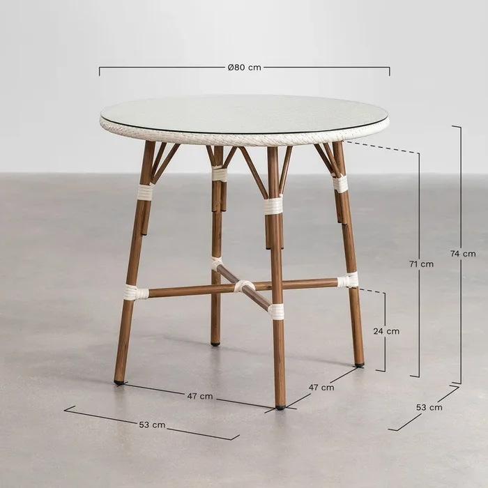 Mesa de Comedor Redonda en Aluminio y Ratán Sintético (Ø80 cm) Brielle Bistro Blanco Gardenia – SKLUM