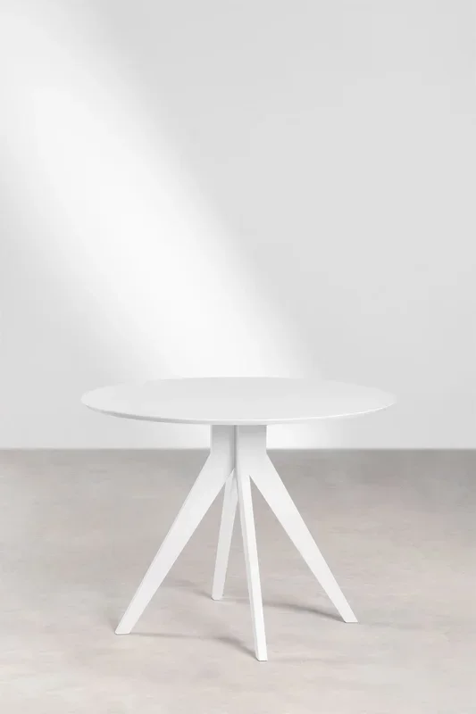 Mesa de Comedor Redonda en Madera (Ø100 cm) Sekiz Madera Blanca – SKLUM