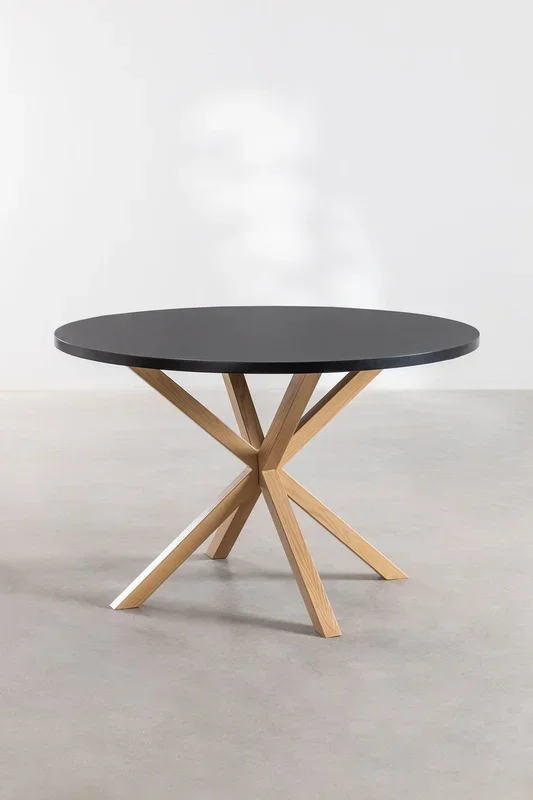 Mesa de Comedor Redonda en MDF y Metal (Ø120 cm) Bandde Negro – SKLUM