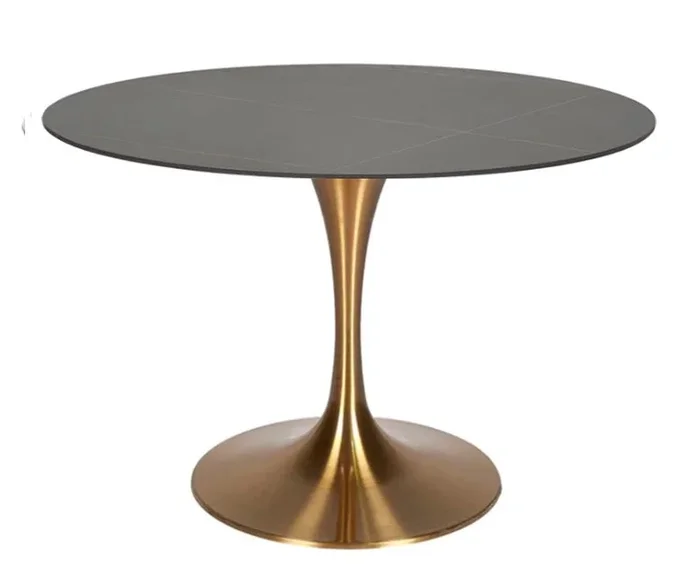 Mesa de comedor Tuli inox dorada piedra sinterizada Black Gold Vintahome