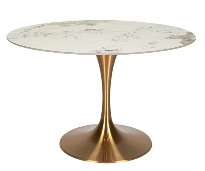 Mesa de comedor Tuli inox dorada piedra sinterizada Pandora Vintahome