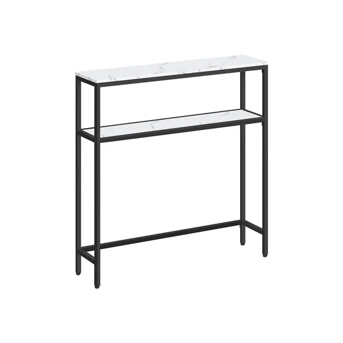 Mesa de Consola 20 x 80 x 80 cm con 2 Estantes Blanco Mármol y Negro Tinta-VASAGLE