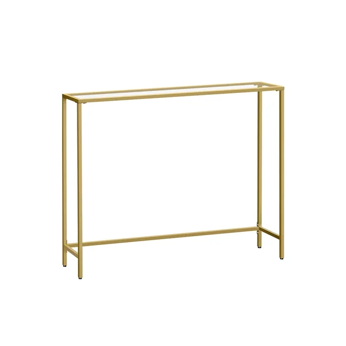 Mesa de Consola Tablero de Vidrio Dorado Pálido y Transparente-VASAGLE
