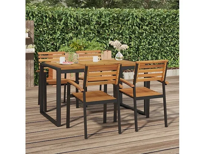 Mesa de jardín con patas en U madera maciza acacia 148x80x75 cm ES808095
