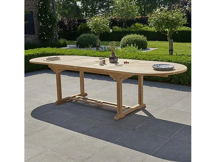 Mesa de jardín extensible ovalada de madera de teca maciza 10/12 pers.