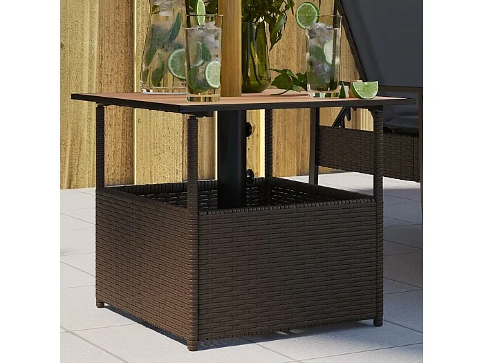 Mesa de jardín hueco de sombrilla ratán PE marrón 55x55x46,5 cm